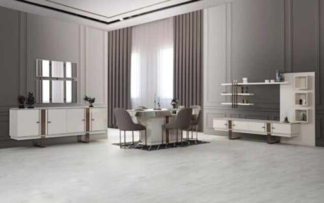 Neuheit Esszimmer Set Esstisch 4x Stühle Anrichte Sideboard 7tlg.