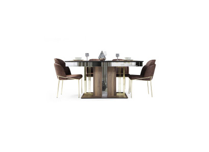 Stilvoll Esszimmer Set Besteht aus Esstisch+4x Stühle Braun Farbe 5tlg.