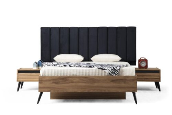 Modern Schlafzimmer Set Besteht aus Stilvoll Bett und 2x Nachttische 3tlg.