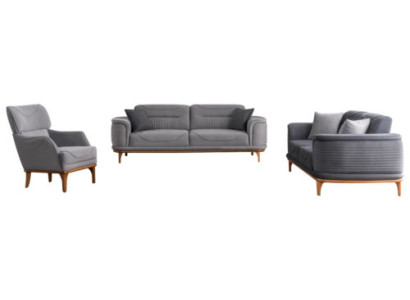 Luxuriöse Polstergarnitur in Grau: Zwei Dreisitzer-Sofas & Sessel Neu