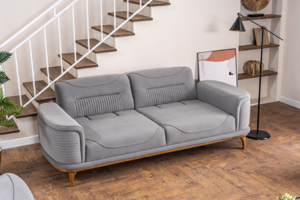 Luxuriöse Polstergarnitur in Grau: Zwei Dreisitzer-Sofas & Sessel Neu