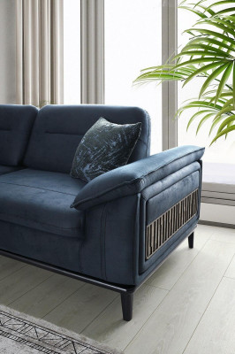 Moderne Blaue Sofagarnitur Dreisitzer Stoffcouchen Polster Sessel 3tlg