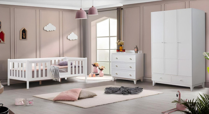 Bettrahmen Kinderbett Bett Kinderzimmer Kinderzimmermöbel Weiß Holz neu