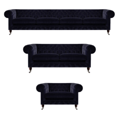 Komplett Wohnzimmer Blau Viersitzer mit Zweisitzer Sofas Neu Sessel Chesterfield