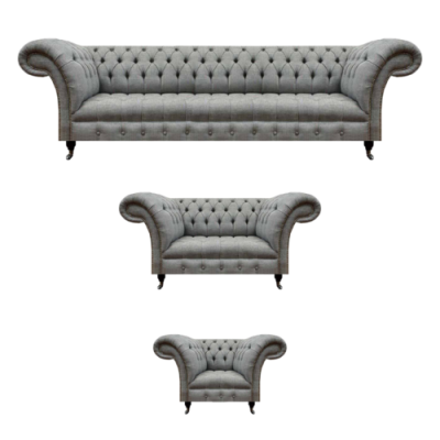 Wohnzimmer Grau Set 3tlg Luxus Sofas Sofagarnitur Sessel Chesterfield