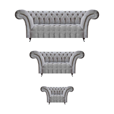 Set 3tlg Luxus Dreisitzer mit Zweisitzer Sofas Textil Sessel Neu Chesterfield
