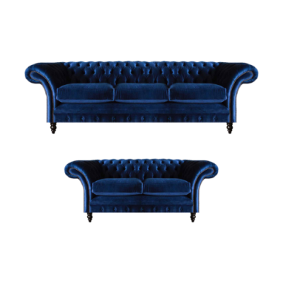 Wohnzimmer 2tlg Dreisitzer Sofa Blau Zweisitzer Sofas Einrichtung Chesterfield