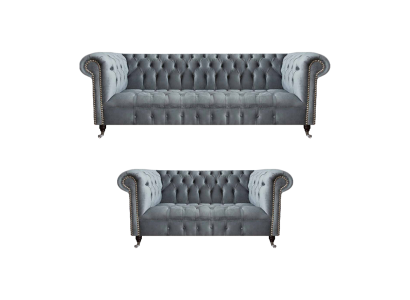Wohnzimmer Luxus Grau Chesterfield Sessel Neu Dreisitzer Sofa Couch