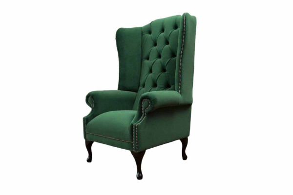 Grüner Ohrensessel Sessel Design Polster Sofa Chesterfield Textil Wohnzimmer