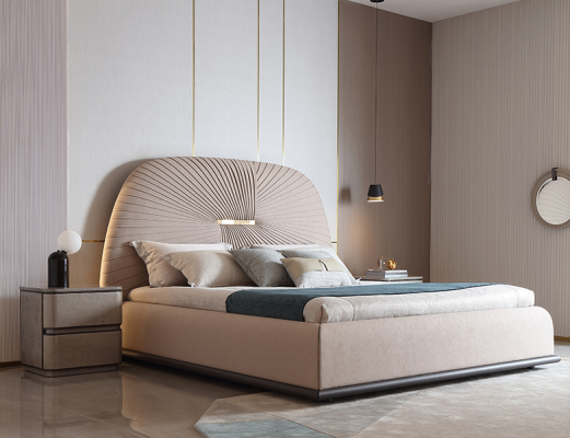 Stoff  Design Bett Doppel Betten Luxus Ehe Modernes Hotel Gestell Schlaf Zimmer