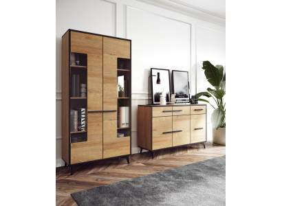Design Kommoden Schrank Möbel Holz Luxus Wohnwand Sideboard Vitrine 2tlg. Set
