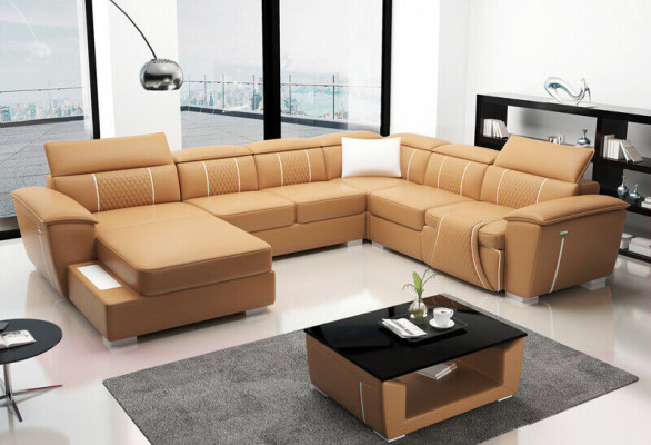 U Form Ecksofa Sofa Couch Polster Garnitur Leder Textil Stoff