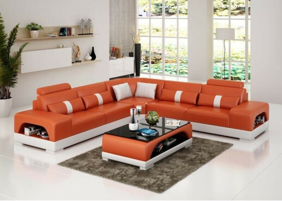 Couch Ecksofa Leder Wohnlandschaft Garnitur Design Deko Modern Sofa L-Form