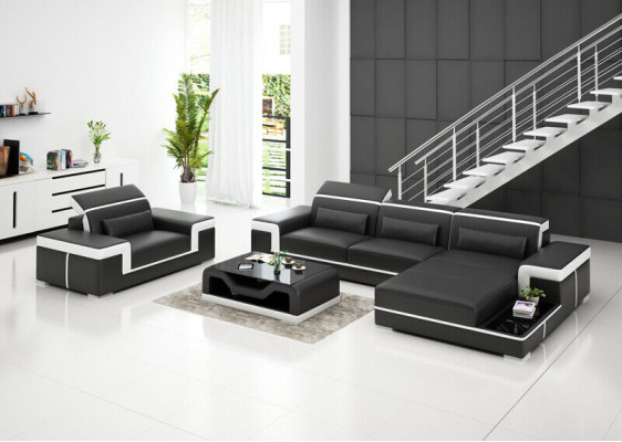 Wohnlandschaft Ecksofa L-Form Sessel Set Garnitur Modern Sofa Leder