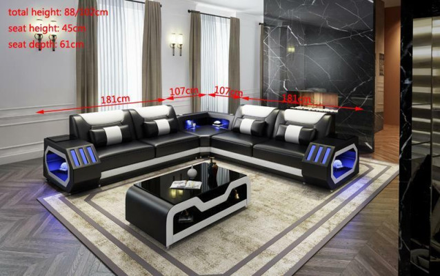 LED Beleuchtete Ecksofa Wohnzimmer Leder Couch Sitz Polster Wohnlandschaft Sofa