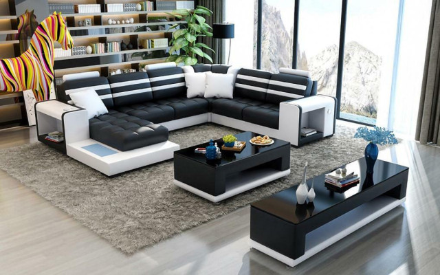 Wohnlandschaft Ecksofa U-Form Sofa Couch Design Couch Textil Modern Polster Neu