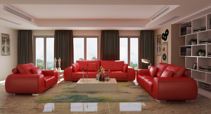 Sofagarnitur Ledersofa Couch Garnituren Design Modern Sofa 3+1+1 Sitzer
