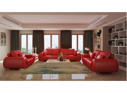 Sofagarnitur Ledersofa Couch Garnituren Design Modern Sofa 3+1+1 Sitzer