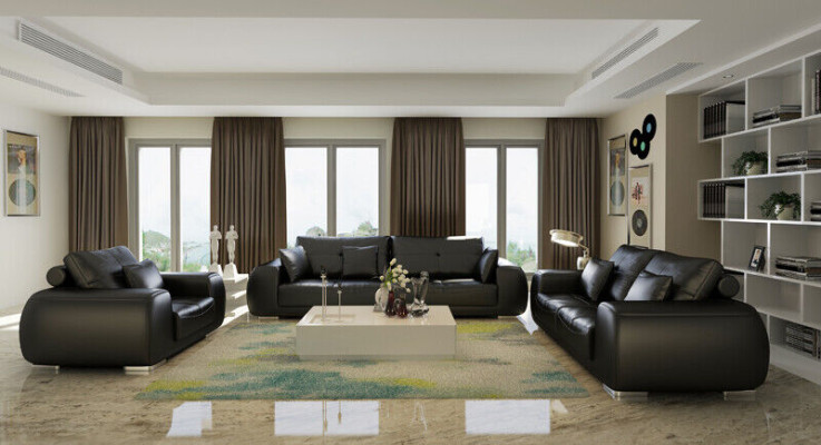 Sofagarnitur Ledersofa Couch Garnituren Design Modern Sofa 3+1+1 Sitzer