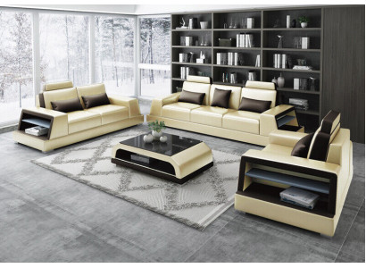 Sofagarnitur Sitzer Set Design Sofas Polster Couchen Leder Moderne 3+3