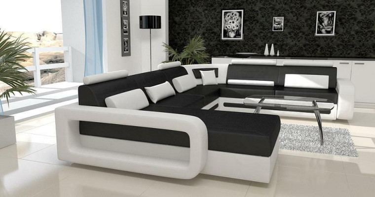 U Form Sofa Couch Polster Ecksofa Garnitur Wohnlandschaft Leder Design