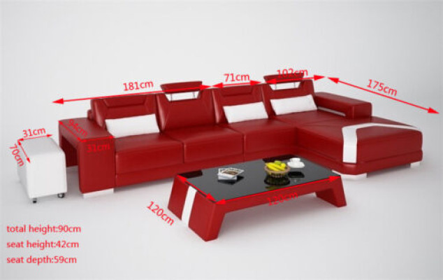 Garnitur Möbel Wohnzimmer Komplett Set 3tlg. Ecksofa Sofa Hocker Tisch
