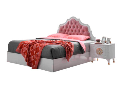 Chesterfield Weiß-Rosa Bett Schlafzimmer Doppelbetten Edle Polster Möbel