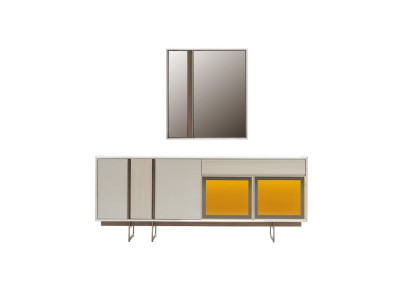 Stilvolle Hellgraue Anrichte Quadratischer Spiegel Esszimmer Luxus 2tlg