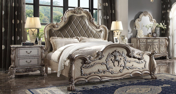 Barock Bett 2x Nachttisch 3 tlg. Schlafzimmer Garnitur Design Luxus Schlafzimmer