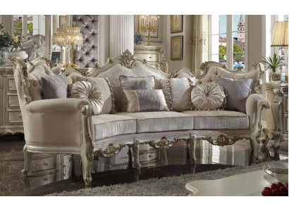 Exclusive Holz geschnitzte Viersitzer xxl Couch Barock Rokoko Textil Sofa