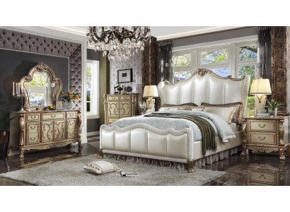 Chesterfield Set 3tlg. Garnitur Bett + 2x Nachttische Barock Stil Schlafzimmer