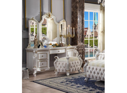 Geschnitzte Barock Möbel Schminktisch Hocker Deko Spiegel Schlafzimmer