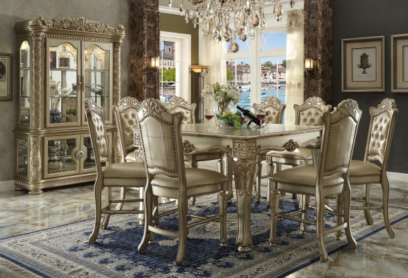 Klassisches Goldenes Esszimmer Set Rechteckiger Esstisch 8x Chesterfield Stühle Vitrine 10tlg