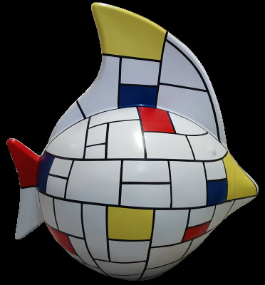 Skulptur Abstrakte Design Statue Bunte Figuren Handbemalt Dekoration Fisch Neu