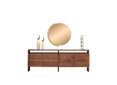 Garnitur Anrichte Sideboard Kommode Schrank Braun Holz Spiegel 2tlg