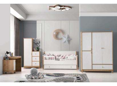 Stilvoll Kinderzimmer Set Bett 2x Kleiderschrank Schreibtisch Weiß 5tlg