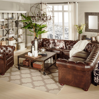 Chesterfield Ecksofa 3-E-3 Sofa Couchen Couch Polster Sofas Sitz Leder