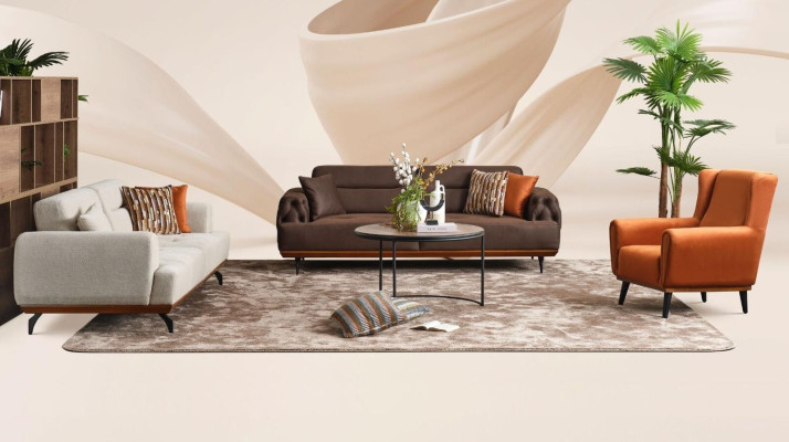 Couchgarnitur Dreisitzer Sessel Sofa Stoff 4tlg Stoffsofa Mehrfarbig 3+3+1+1