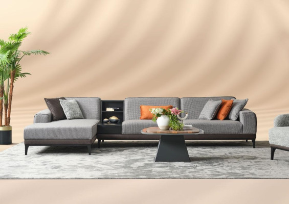 Wohnlandschaft Ecksofa Couch L Form Große Sofa Grau Modern Polstersofa