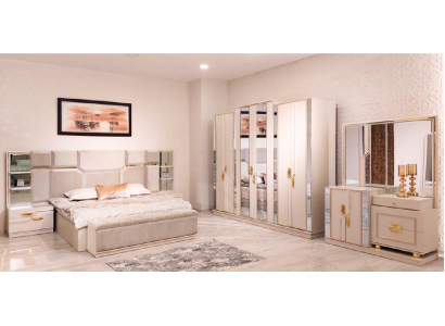 Schlafzimmer Set Modern Doppelbett 2x Nachttische Luxus Kleiderschrank Neu
