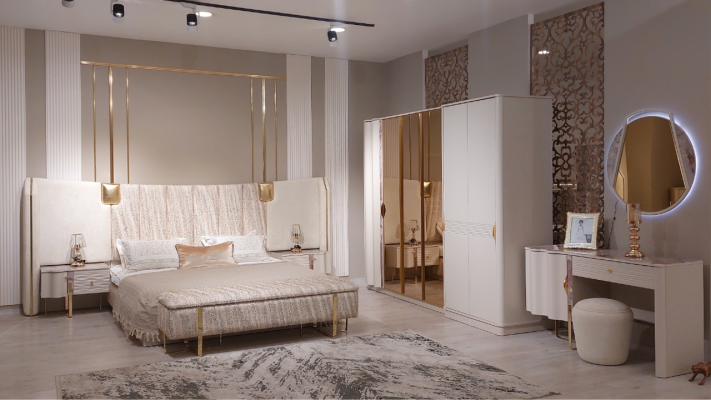 Luxus Schlafzimmer Set Komplettes Möbel Bett 2xNachttische Kleiderschrank Bank