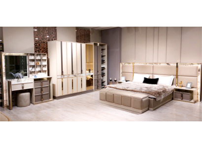 Schlafzimmer Set 6tlg Luxus Bett 2xNachttische Modern Schrank Schminktisch