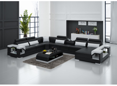 Designer Sofa Couch Ecksofa mit Hocker Polster Garnitur Wohnlandschaft U-Form