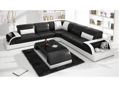 Leder Modern Couch Wohnlandschaft Ledersofa Sofagarnitur Sofa L-Form Couchtisch