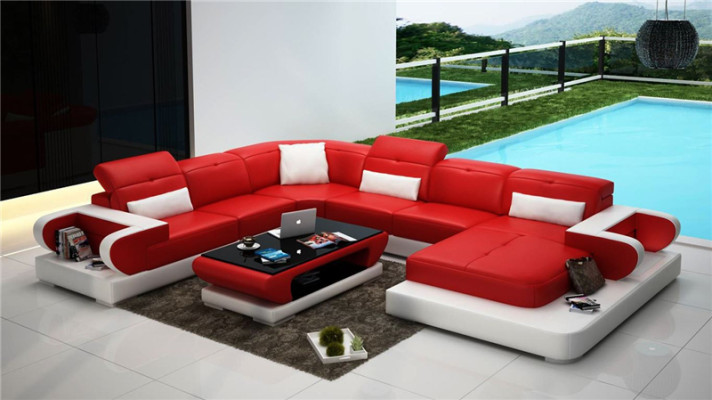 Ledersofa U Form Sofa Wohnlandschaft Beleuchtete Ecksofa Couch Garnitur Polster