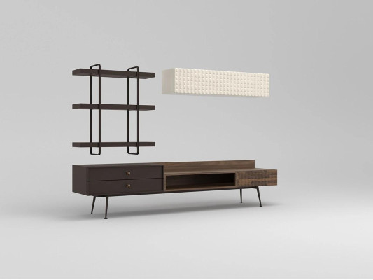 Braun Komplett Wohnzimmermöbel Wandschrank Wohnwand TV-Ständer Wandregale
