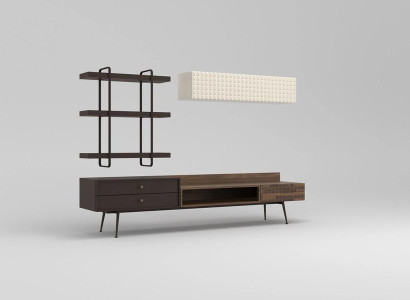 Braun Komplett Wohnzimmermöbel Wandschrank Wohnwand TV-Ständer Wandregale
