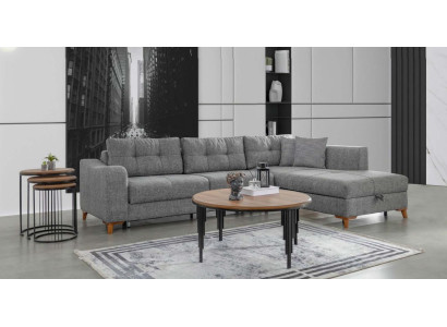 Graues L-Form Ecksofa Designer Wohnzimmer Sofas Luxus Couchen Holzmöbel