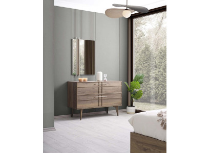 Kommode mit Spiegel Schlafzimmer Konsole Holz Braun Set 2tlg Moderne