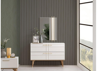 Kommode mit Spiegel Schlafzimmer Konsole Holz Weiß Set 2tlg Moderne